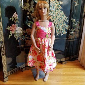 Jayne Copeland Size 5 Coral Green Flowered Dress